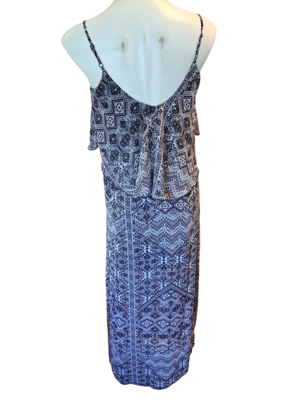 BONGO Black and White Printed Ruffle-Overlay Maxi Dress - Picture 5 of 6